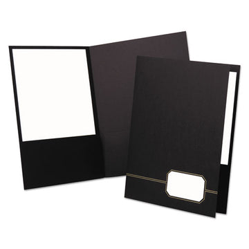 Oxford™ Monogram Series Business Portfolio, Premium Cover Stock, 0.5" Capacity, 11 X 8.5, Black W-embossed Gold Foil Accents, 4-pack freeshipping - TVN Wholesale